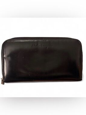 Salvatore Ferragamo Black Leather Travel Toiletry Pouch